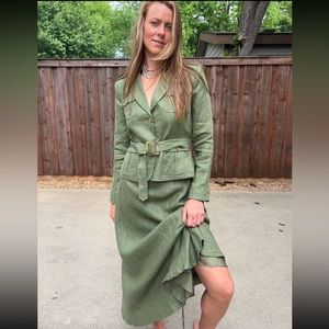 2-Piece Jacket and Skirt Chartreuse Linen Set
